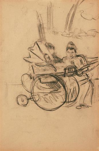 GEORGE LUKS Three conté crayon drawings.